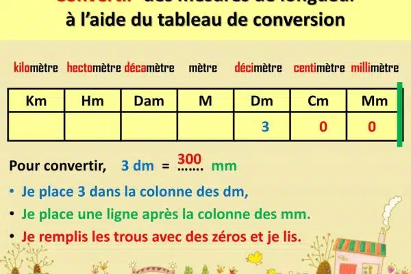 Conversion de décimètres en centimètres, convertir : convertir : dm en cm