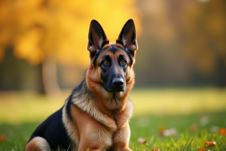 Chien berger allemand calme dans un parc ensoleille