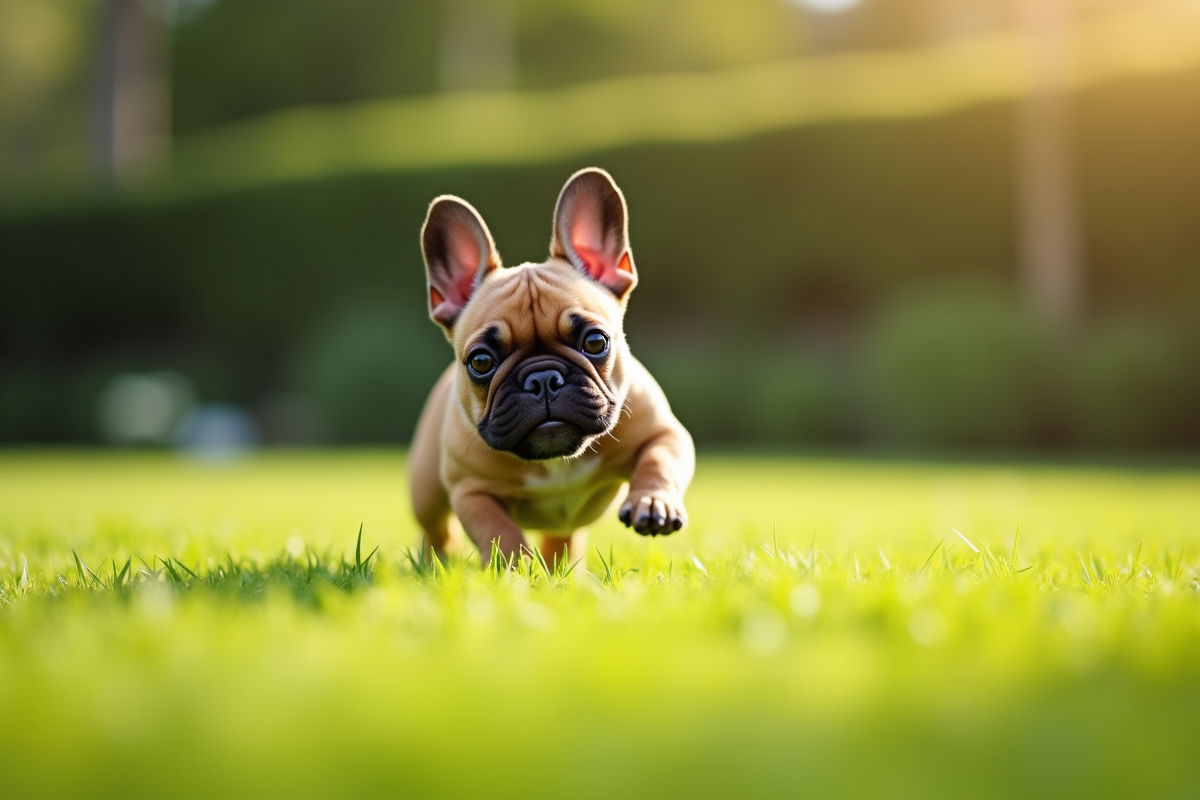 Bouledogue français jouant dans l