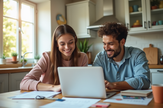 Jeune couple calculant leur budget familial à la maison
