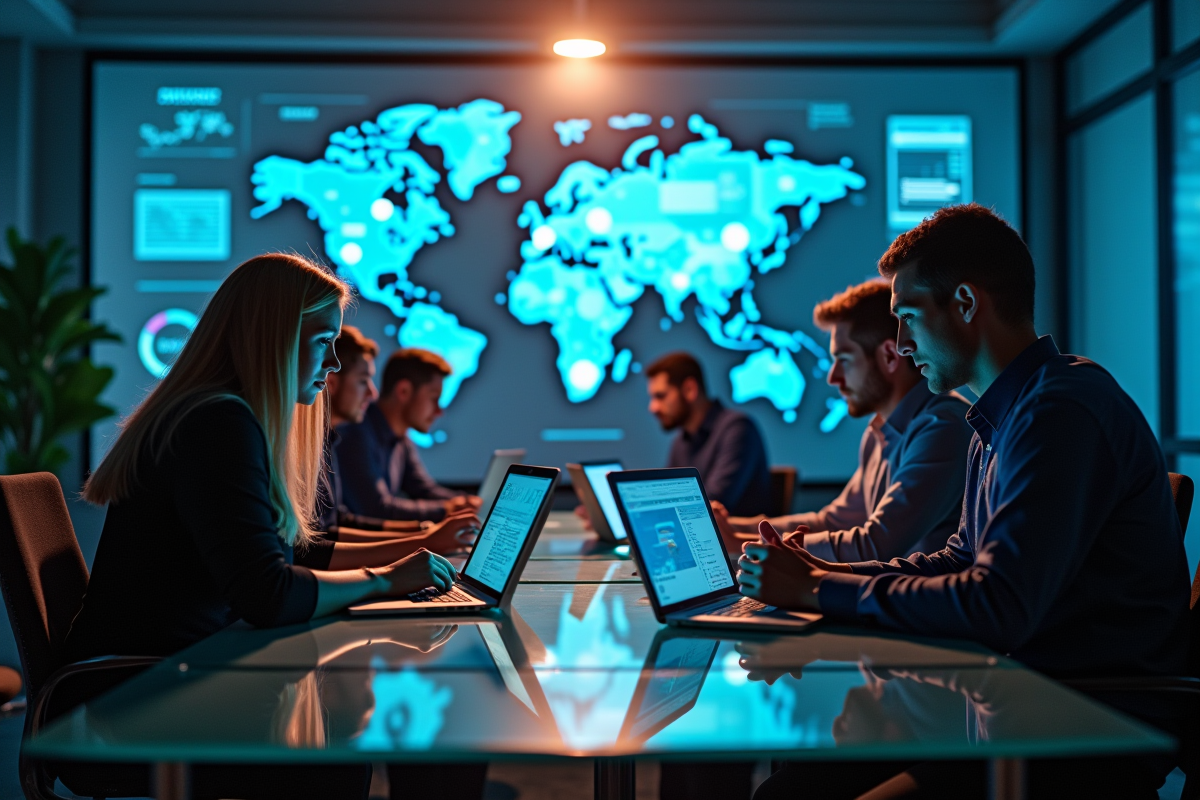 Equipe d experts en cybersécurité collaborant autour d une table