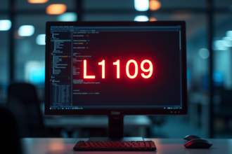 Ecran d'ordinateur affichant une erreur L1109 dans un bureau lumineux