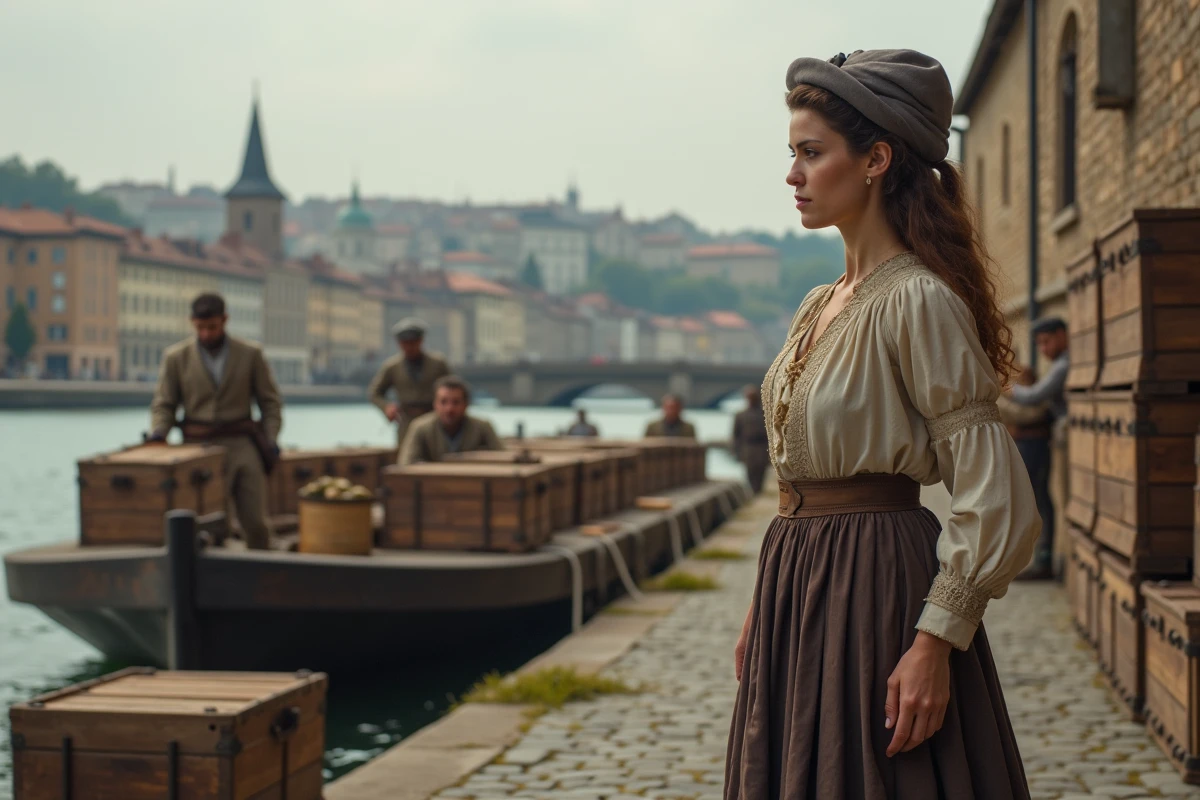 Jeune femme marchande supervisant le chargement sur la rive
