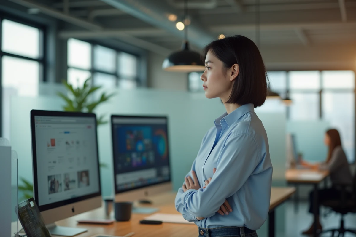 Femme regardant un écran d