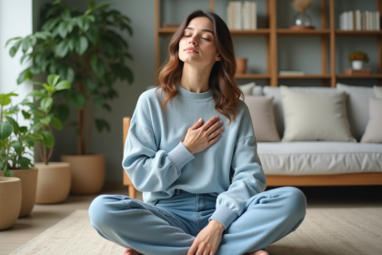 Femme détendue en intérieur dans un salon moderne