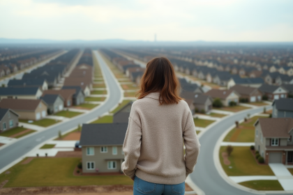Femme d'âge moyen regardant le quartier résidentiel en extérieur