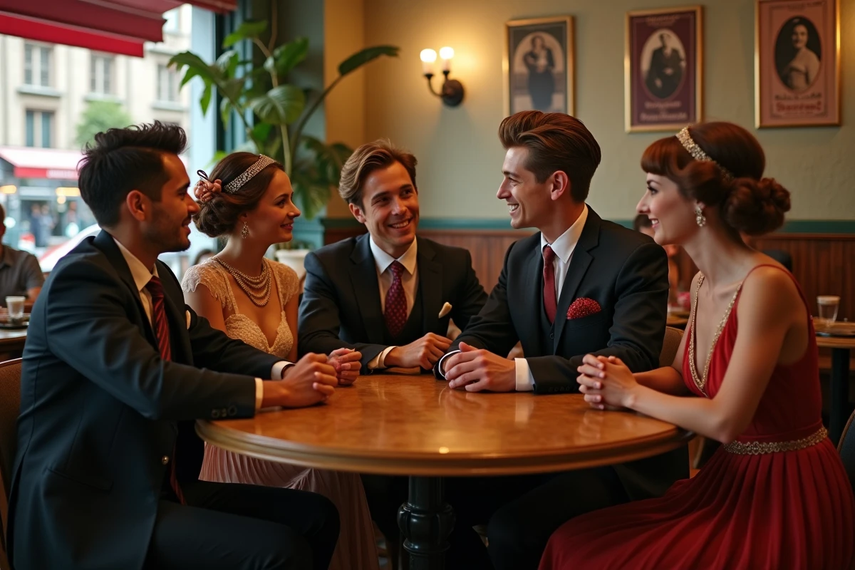 Groupe d amis dans un café style 1920s