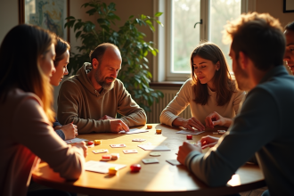 Groupe de personnes jouant au Nain Jaune autour d'une table