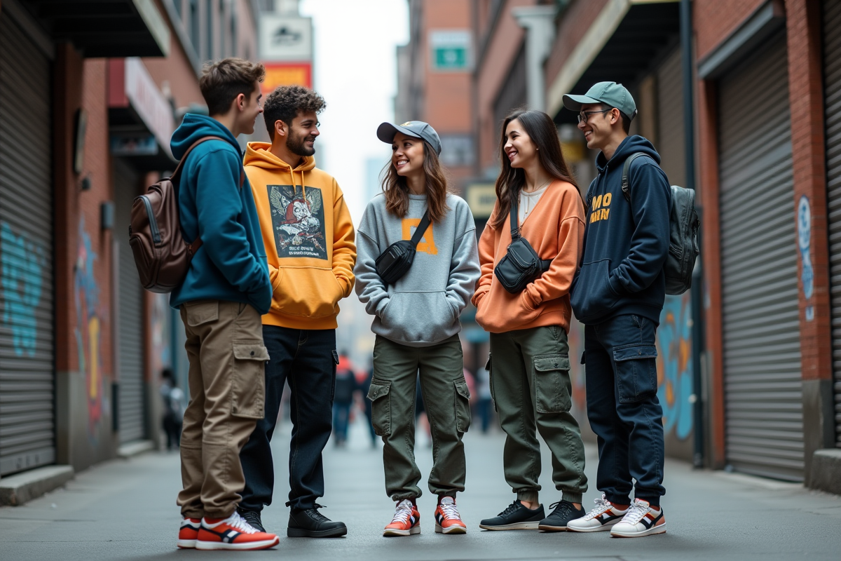 Groupe de jeunes en streetwear dans la ville urbaine