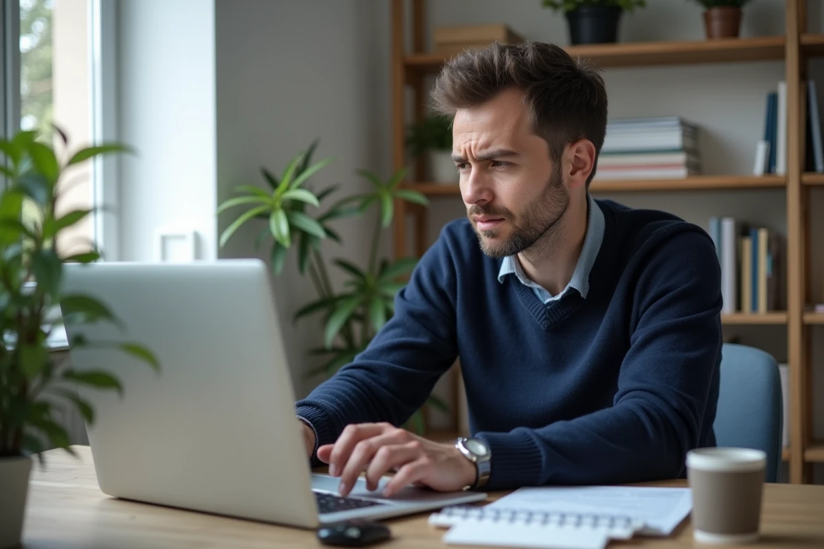 Homme concentré sur son ordinateur dans un bureau moderne