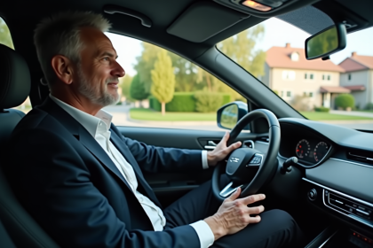 Homme d'affaires dans une voiture autonome moderne