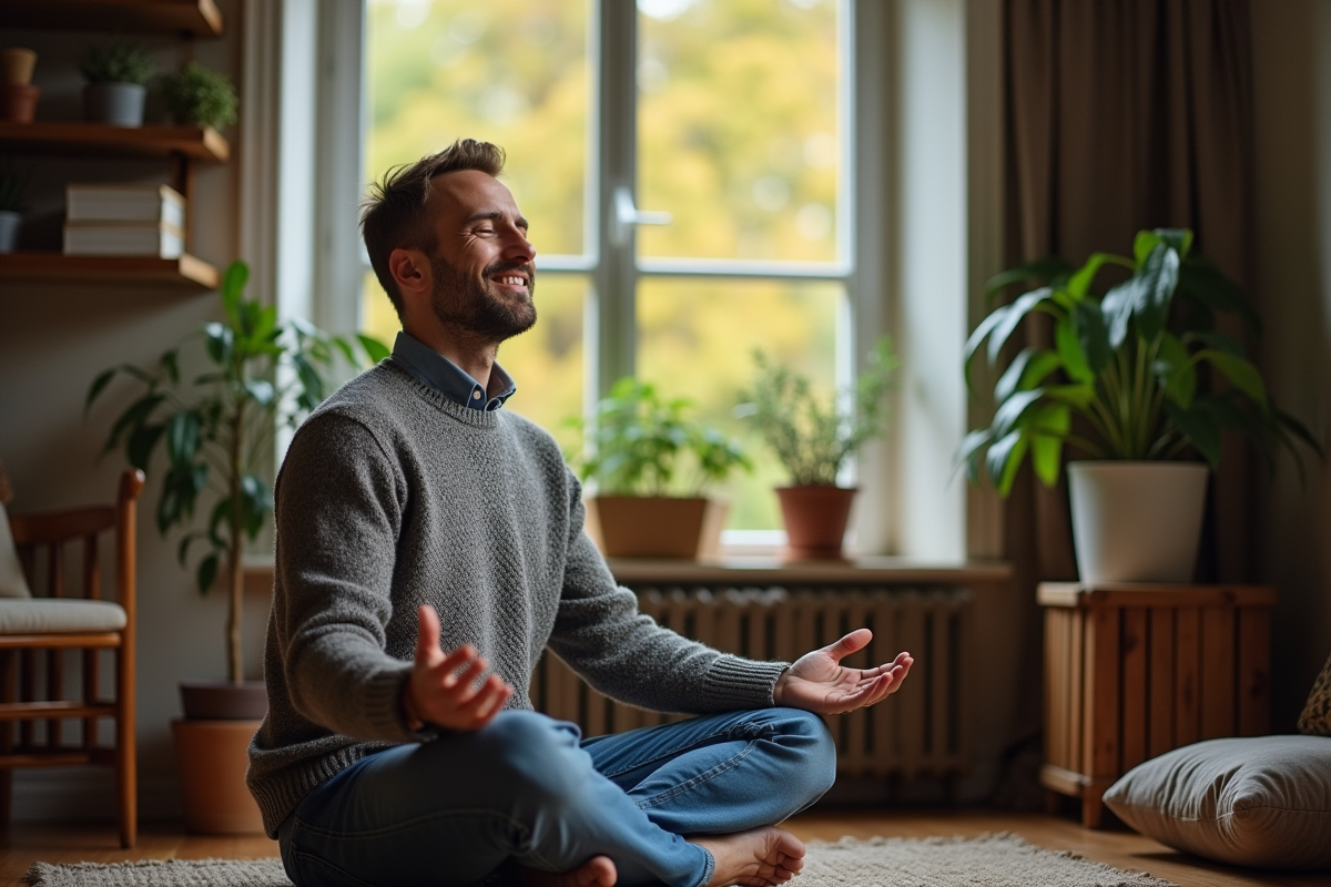 Homme méditant près d