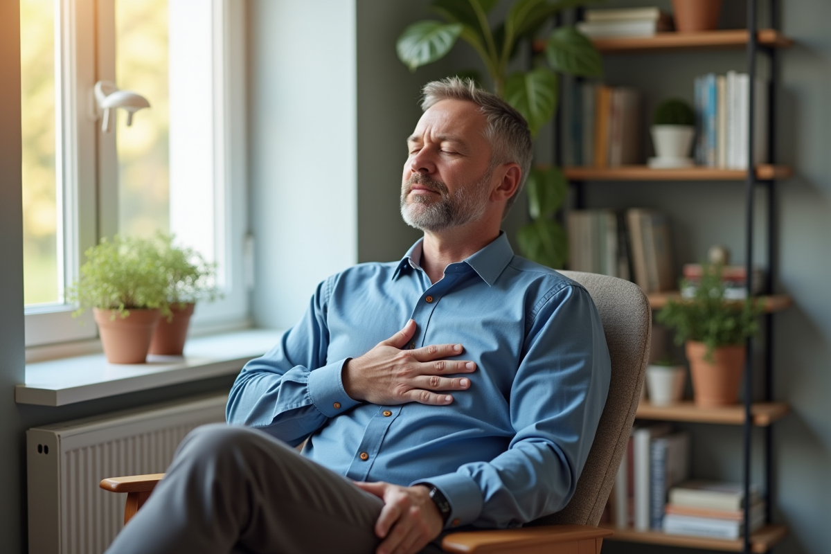 Homme en séance de thérapie dans un bureau lumineux