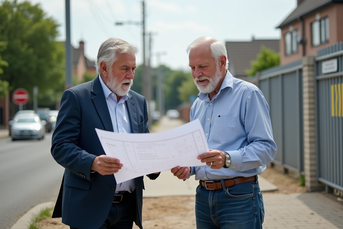 Deux hommes étudient des plans de construction à l