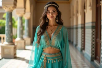 Jeune femme arabe en tenue traditionnelle dans un palais