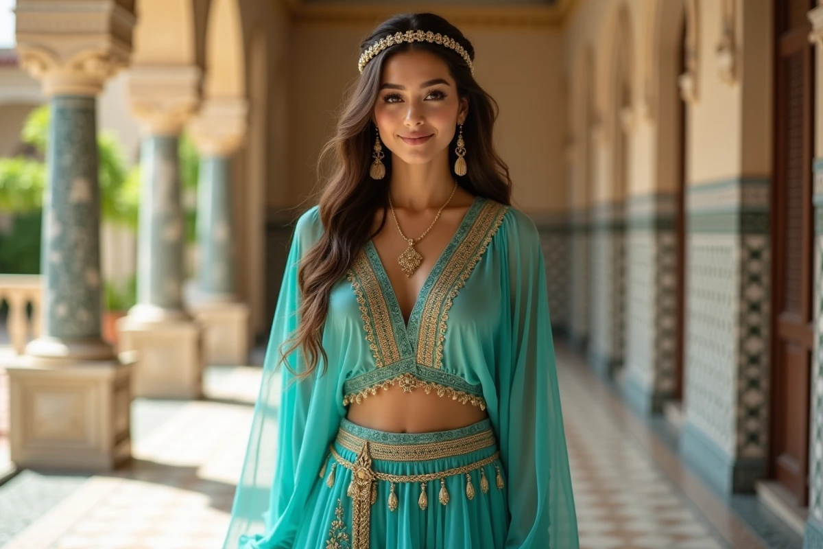 Jeune femme arabe en tenue traditionnelle dans un palais