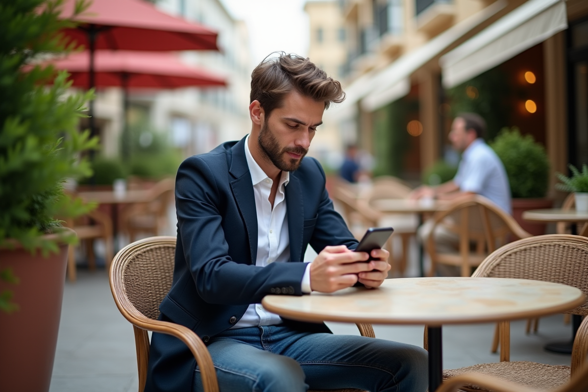 Jeune homme professionnel au café à Monaco