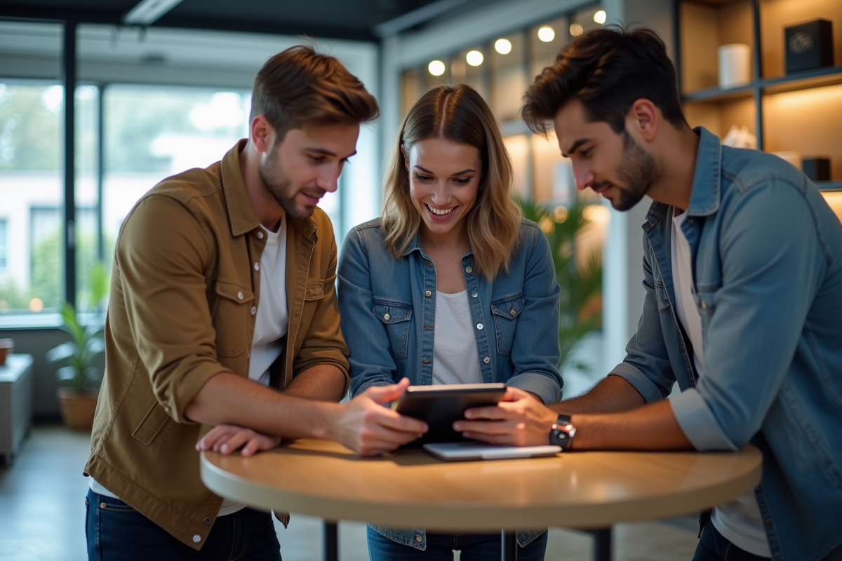Trois jeunes professionnels discutent autour d