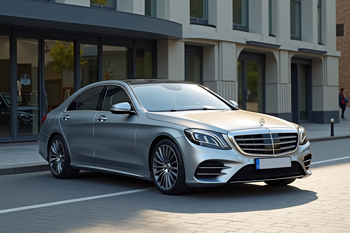 Voiture MercedesBenz en ville de Luxembourg en plein jour