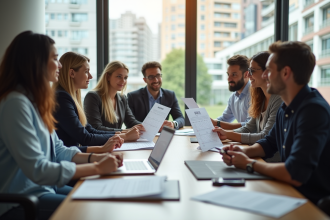 Groupe de collègues divers en réunion de bureau