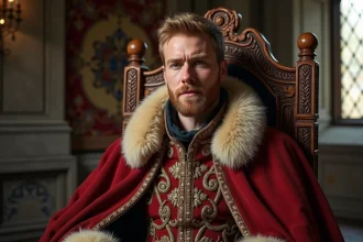 Portrait d'un roi médiéval en robes brodées