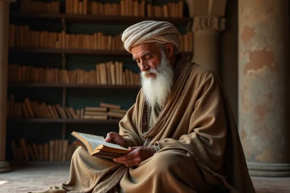 Savant islamique âgé en tenue traditionnelle méditant