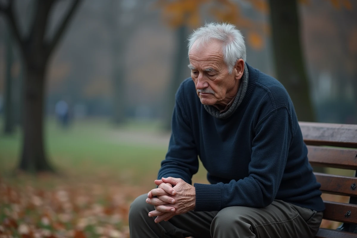 Vieil homme assis seul sur un banc en automne, symbolisant la puissance du silence et de l'écoute profonde